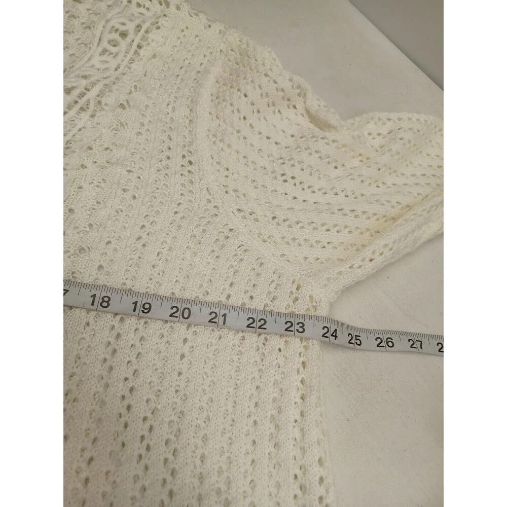 CJ Banks Sweater Pullover Tunic Top Crochet White Pullover Sz 2X
